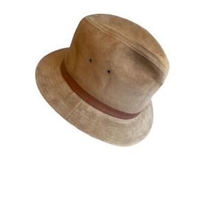 Beige Brown Suede Fedora Leather Strap Trim Size Large Union Made